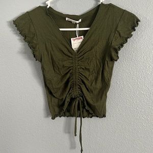 Olive green front tie crop tee - BRAND NEW